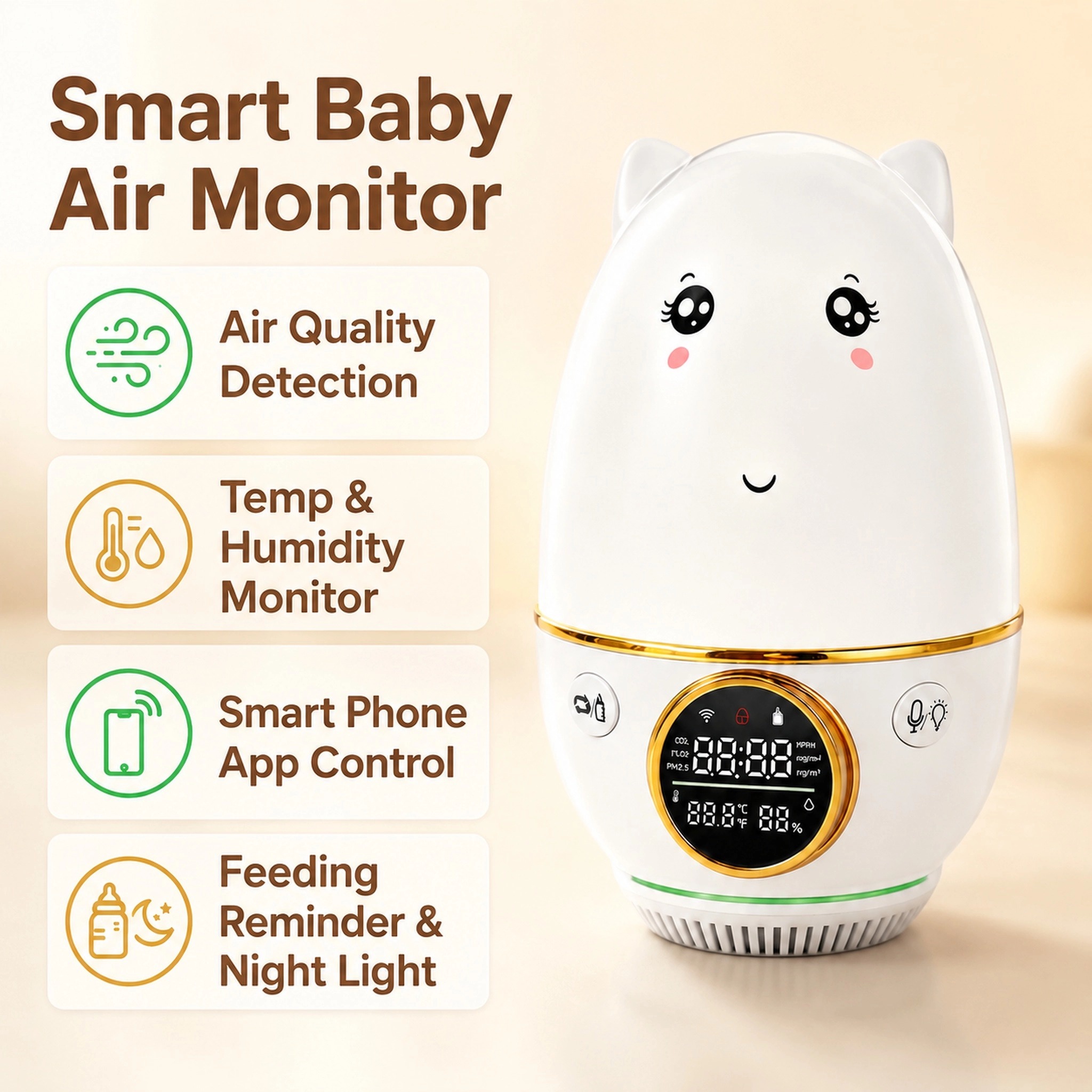 Baby Nursery Co - HoldPeak Baby Monitor CO₂±50ppm Temp±1℃ Hum±1%