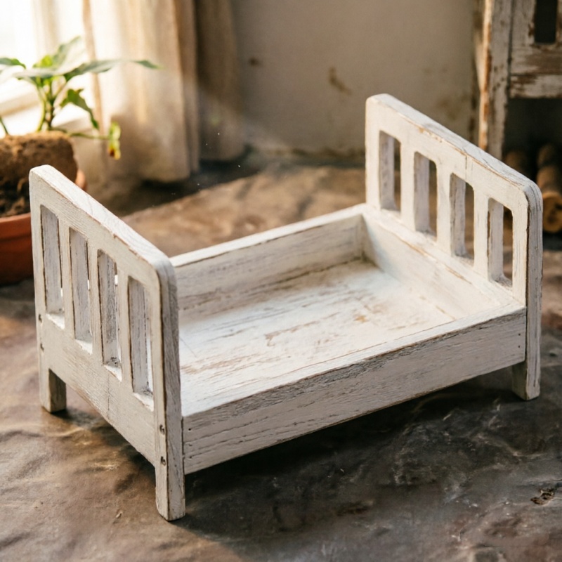 Baby Nursery Chair - Infant Posing Sofa Retro Wood Bed