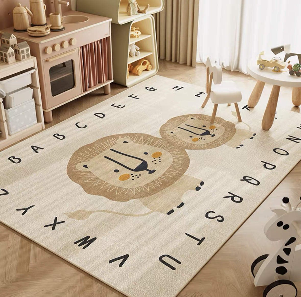 Baby Nursery Rug - VIKAMA Neutral Cartoon Lion Baby Crawling
