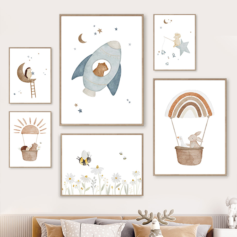 Baby Nursery Murals - Cartoon Animals Nursery Wall Art Mural