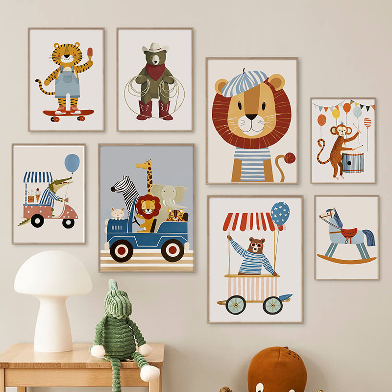 Baby Nursery Fabric - Funny Cartoon Animal Car Balloon Nursery