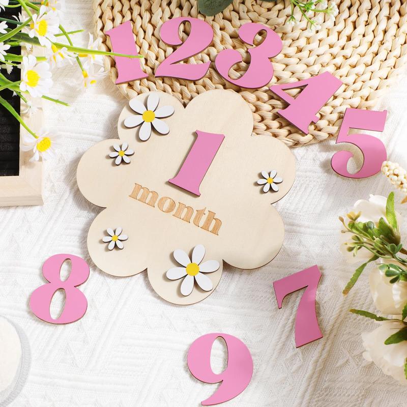 Milestone Card Set - Wooden Baby Monthly Milestone Cards Flowers