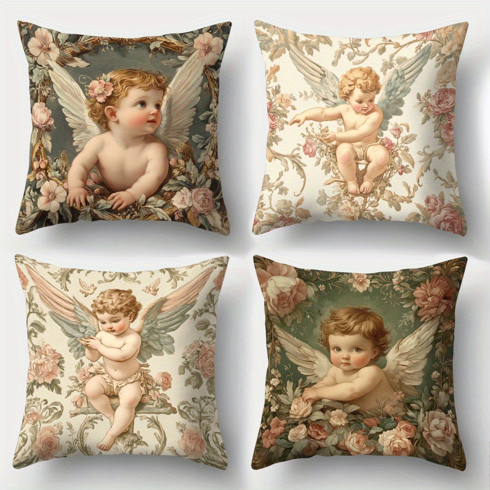 Baby Nursery Chair - Printed Angel Floral Pillow Covers Set