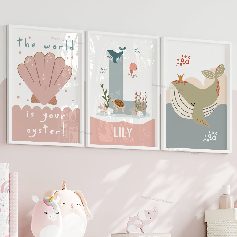 Cartoon Whale Octopus Jellyfis - Baby Nursery Name Wall Art review and price