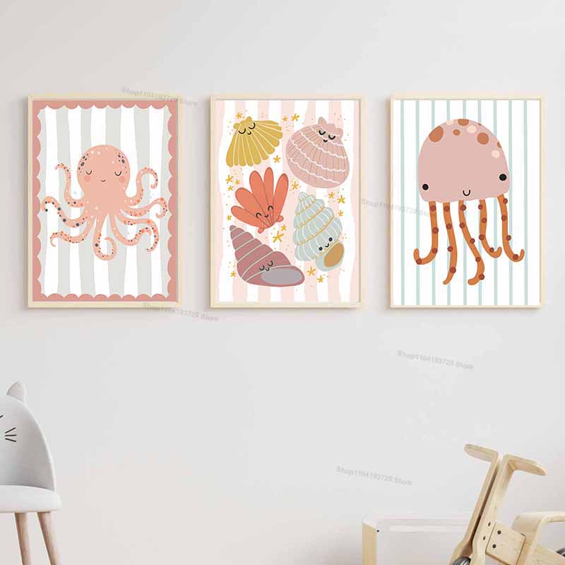 Cartoon Whale Octopus Jellyfis - Baby Nursery Name Wall Art review and price