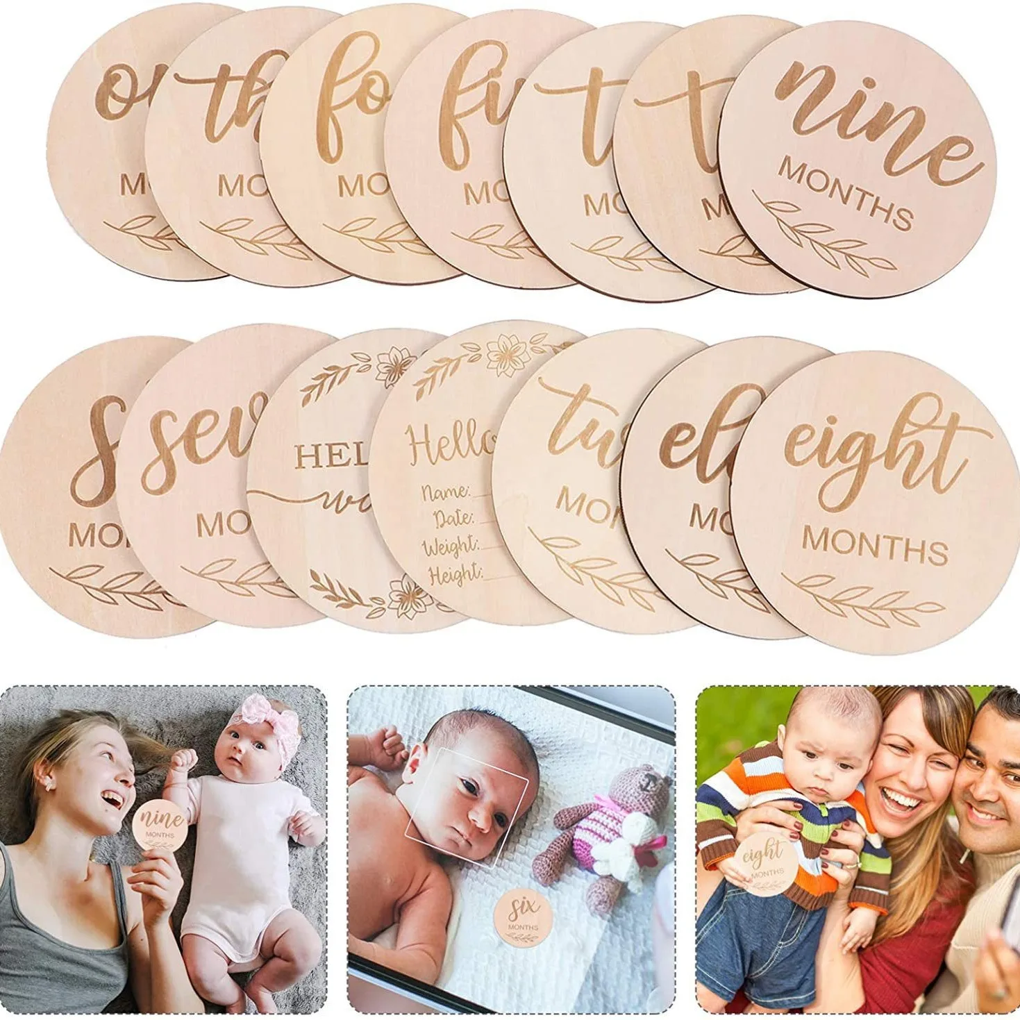 12pcs/set Wood Chip Month Souv - Milestone Card Set review and price