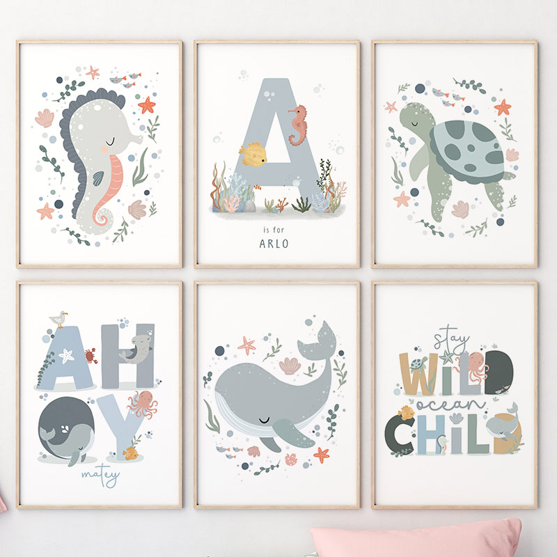 1pc frameless  Marine Life Oct - Baby Nursery Name Wall Art review and price