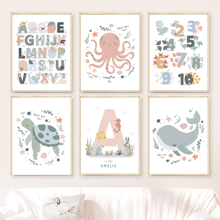 1pc frameless  Marine Life Oct - Baby Nursery Name Wall Art review and price