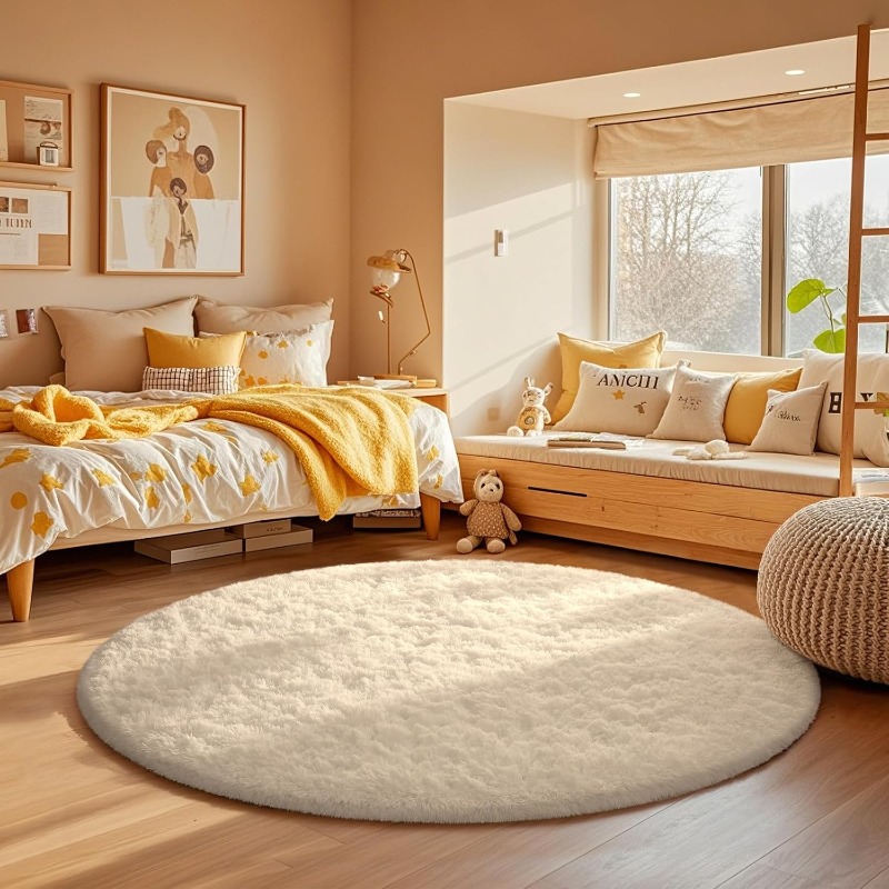 Round Cream White Rug Soft Flu - Baby Nursery Rug review and price