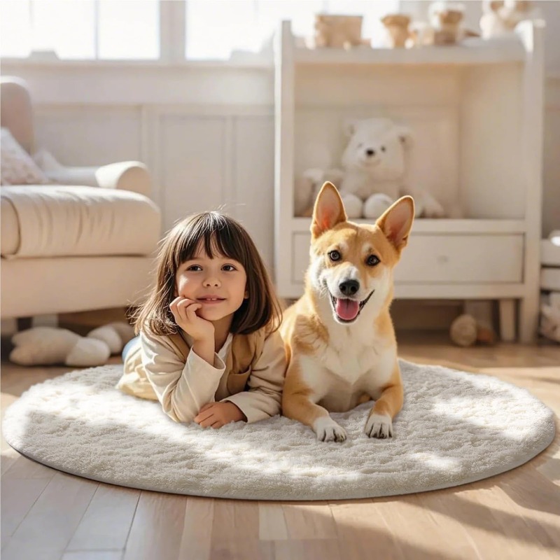 Round Cream White Rug Soft Flu - Baby Nursery Rug review and price