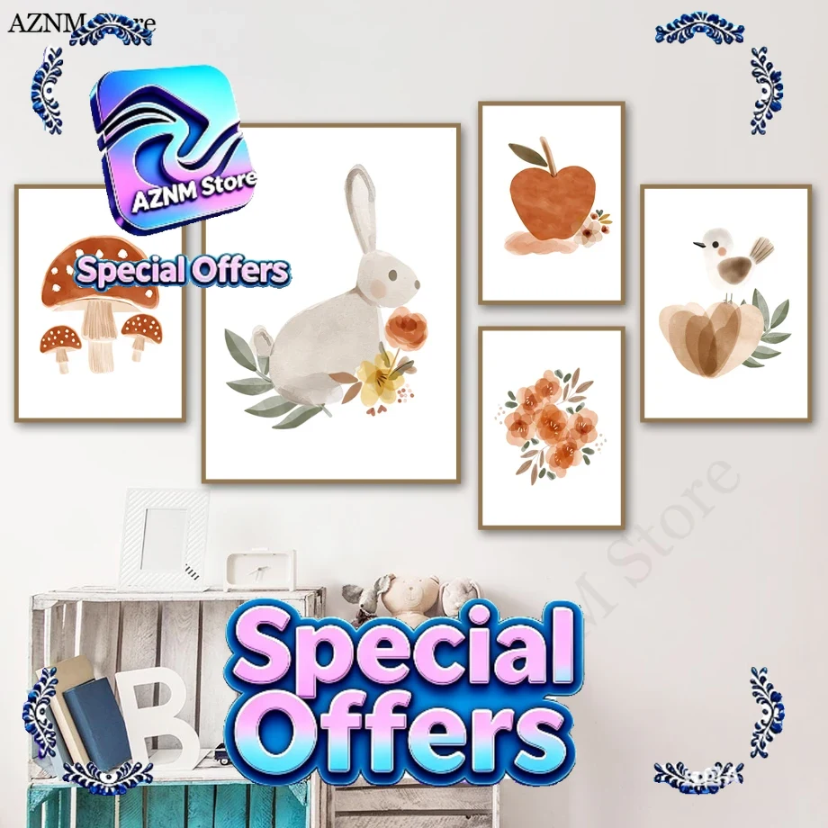 Watercolor Flower Rabbit Bird  - Baby Nursery Murals review and price