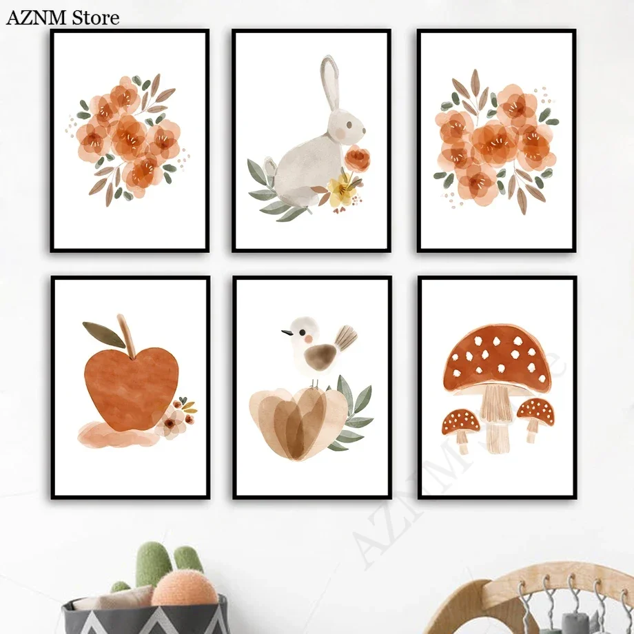 Watercolor Flower Rabbit Bird  - Baby Nursery Murals review and price
