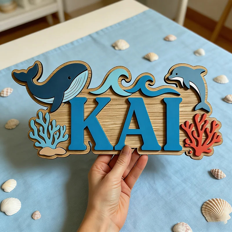 Ocean Whale Dolphin Themed Cus - Baby Nursery Name Wall Art review and price