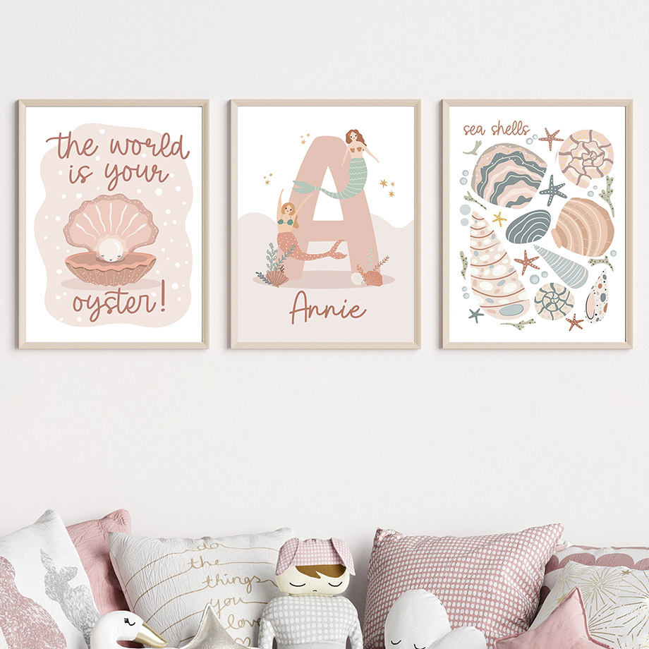 Cartoon Sea Animals Whale Merm - Baby Nursery Name Wall Art review and price