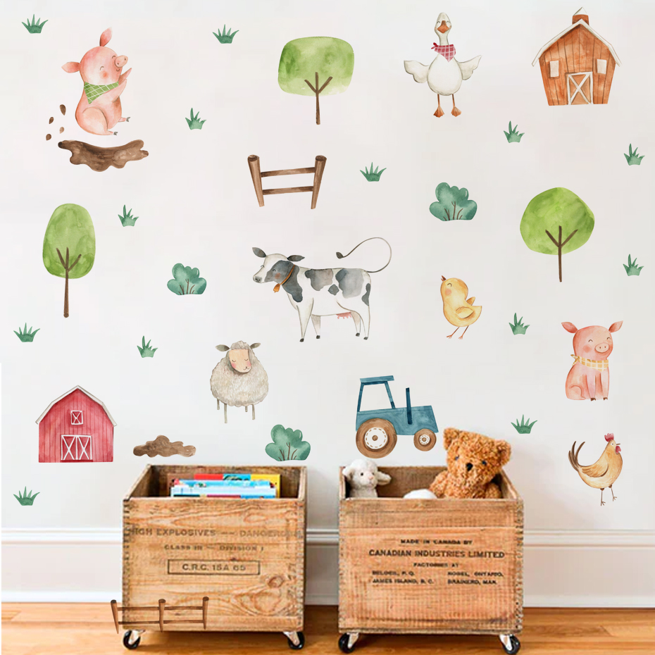 Boho Watercolor Cute Farm Anim - Baby Nursery Murals review and price