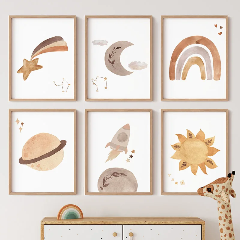 Watercolor Rainbow Sun Moon Ro - Baby Nursery Murals review and price