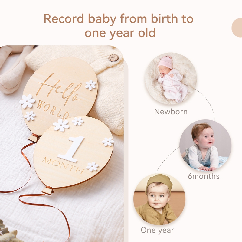 2Pcs Baby Wooden Balloon Miles - Milestone Card Set review and price