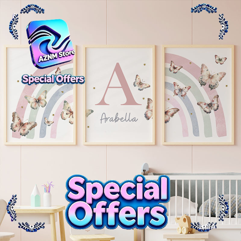 Pink Rainbow Butterfly Custom  - Baby Nursery Name Wall Art review and price