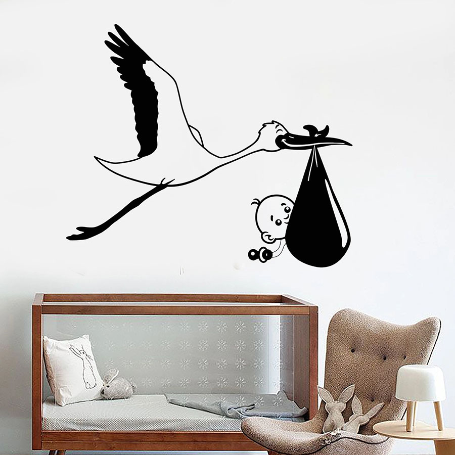 Wall Decal Stork Baby Bird Nur - Baby Nursery Murals review and price