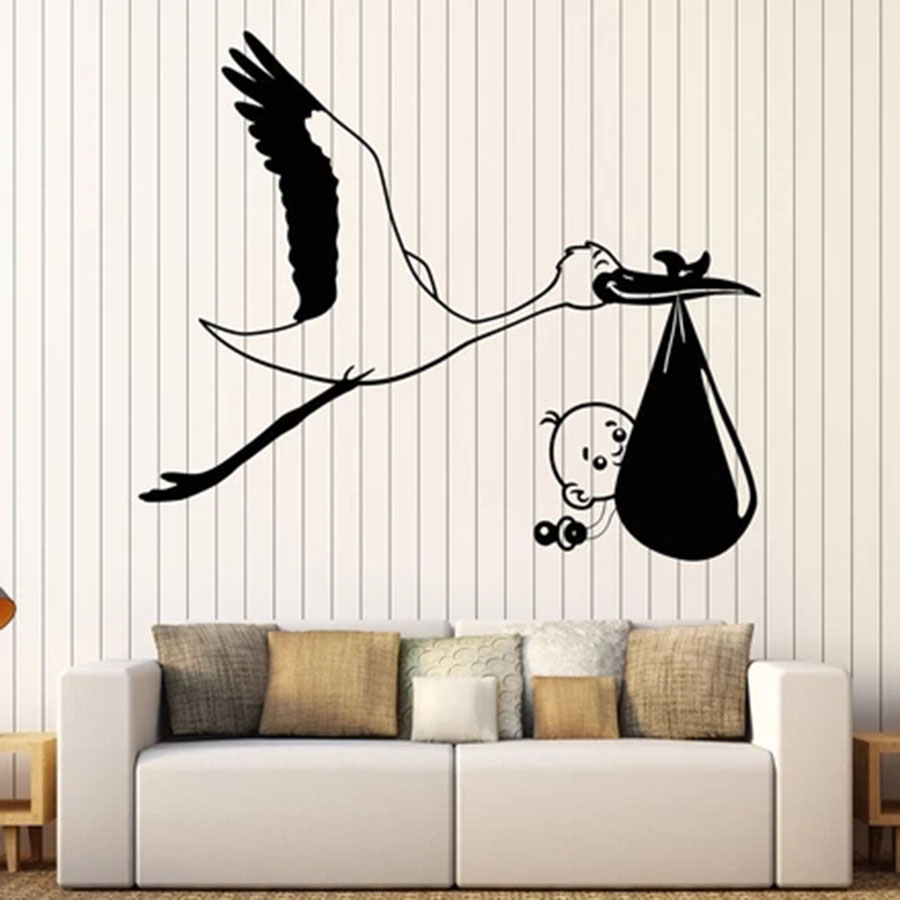 Wall Decal Stork Baby Bird Nur - Baby Nursery Murals review and price
