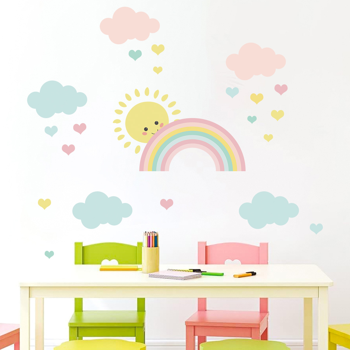 Cartoon Sun Rainbow Clouds Wal - Baby Nursery Murals review and price