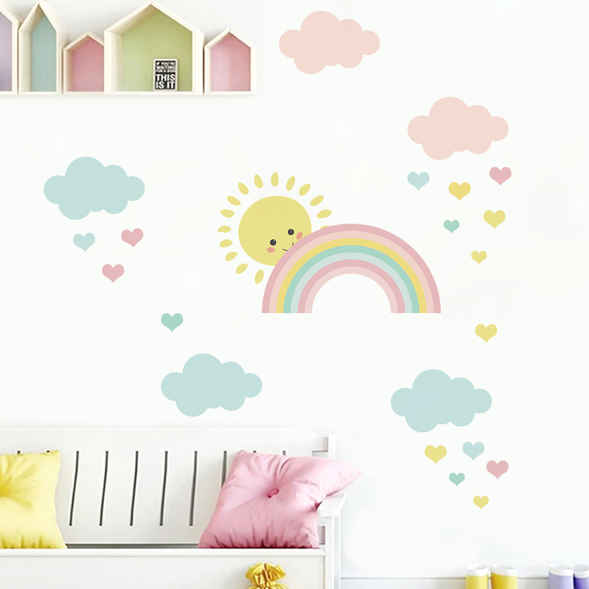 Cartoon Sun Rainbow Clouds Wal - Baby Nursery Murals review and price