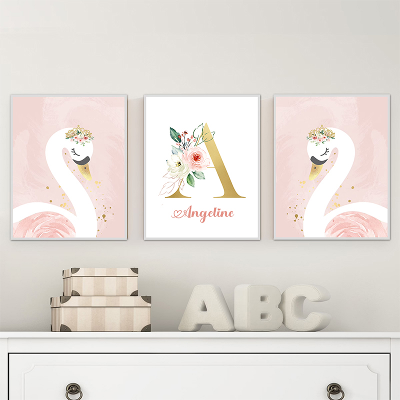 Pink Crown Swan Golden Customi - Baby Nursery Name Wall Art review and price