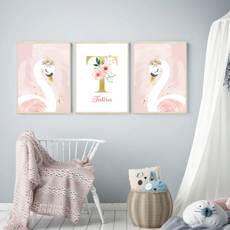 Pink Crown Swan Golden Customi - Baby Nursery Name Wall Art review and price