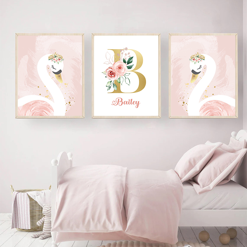 Pink Crown Swan Golden Customi - Baby Nursery Name Wall Art review and price