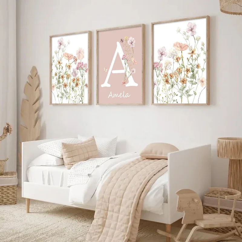Pink Wildflowers Girls Names C - Baby Nursery Name Wall Art review and price