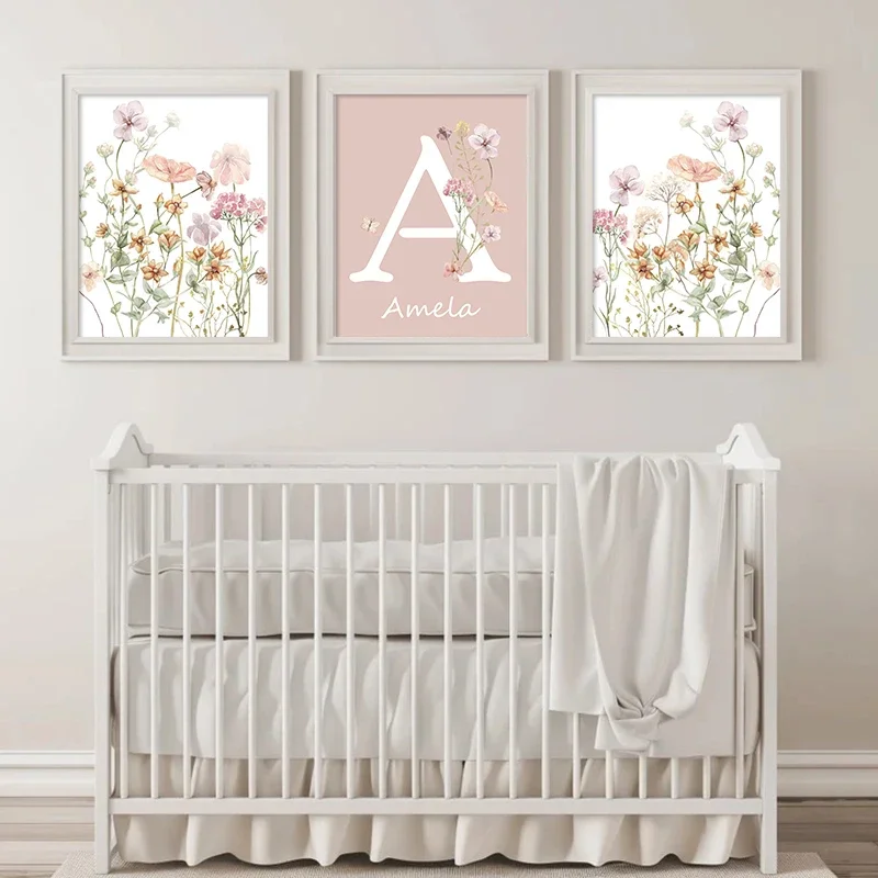 Pink Wildflowers Girls Names C - Baby Nursery Name Wall Art review and price