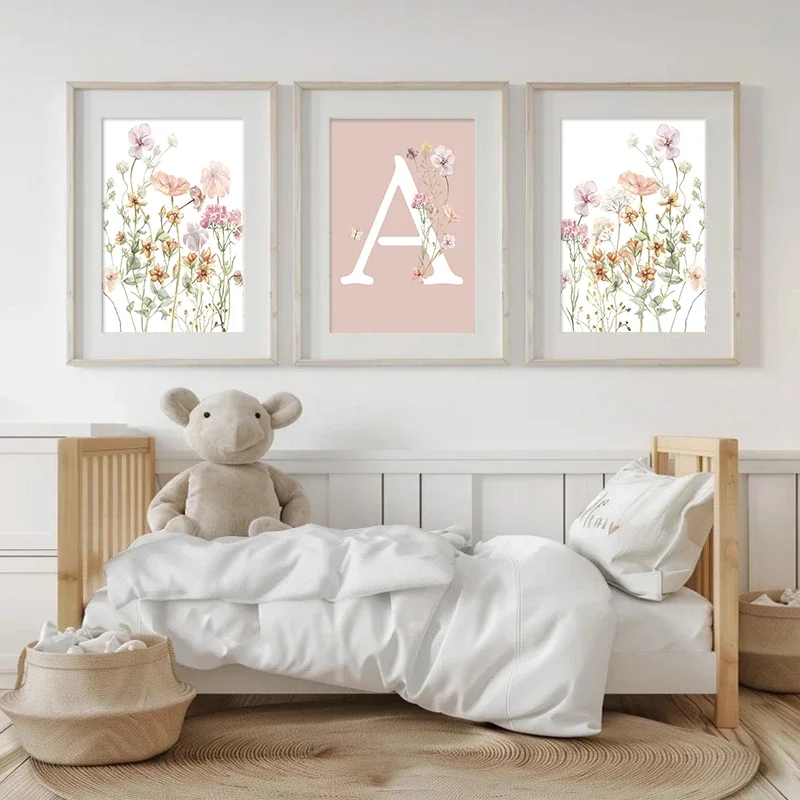 Pink Wildflowers Girls Names C - Baby Nursery Name Wall Art review and price
