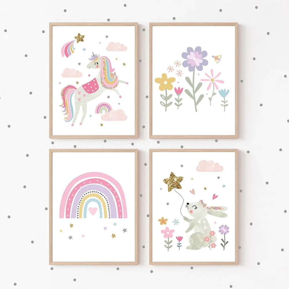 Pink Unicorn Rabbit Rainbow Cl - Baby Nursery Name Wall Art review and price