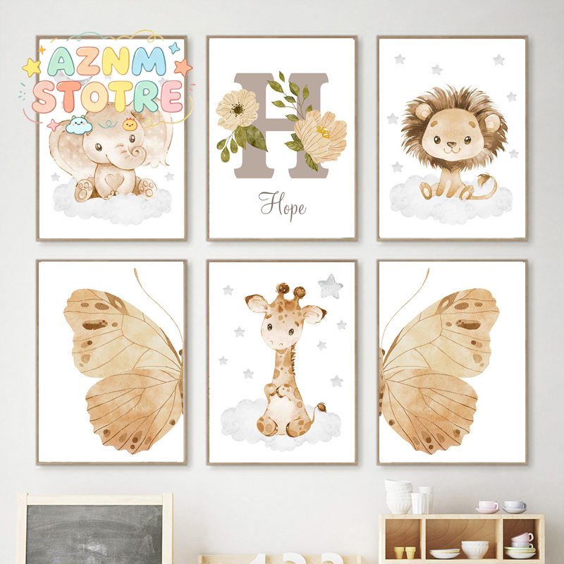 Elephant Giraffe Lion Custom B - Baby Nursery Name Wall Art review and price