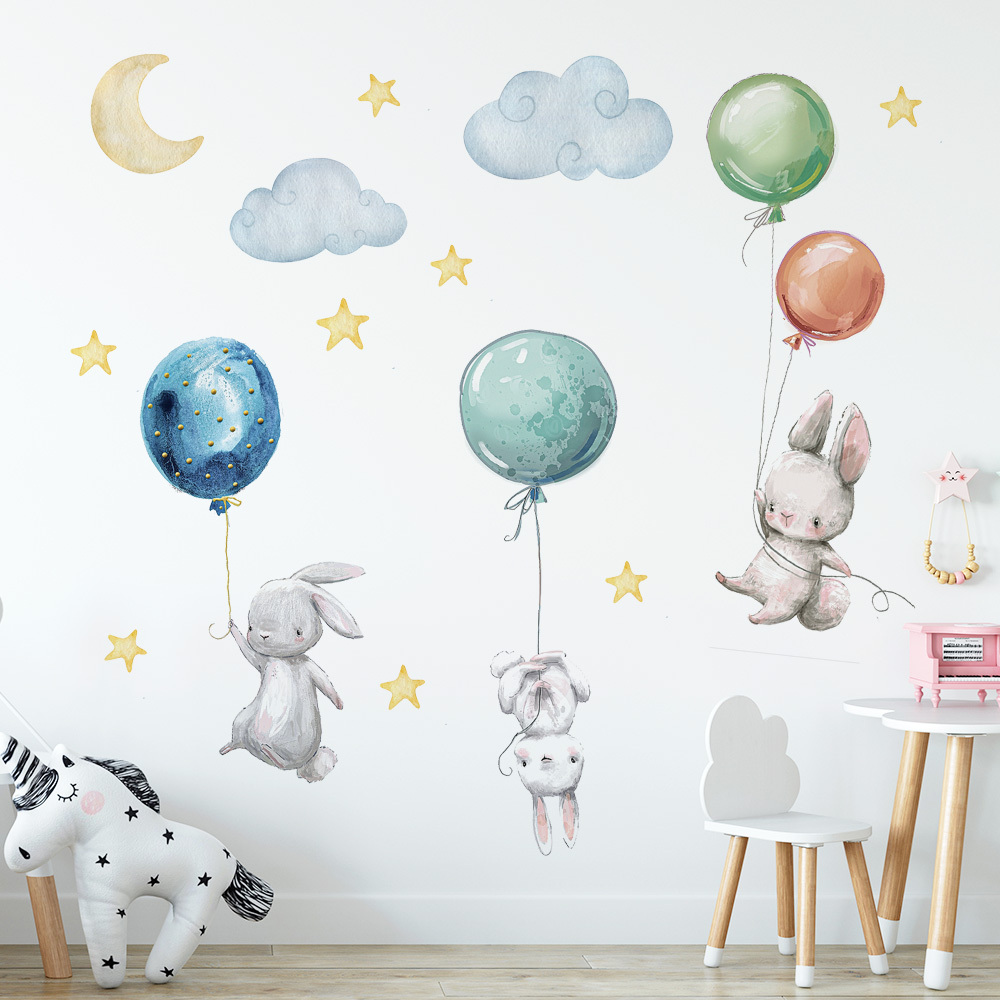 Cute Lovely Flying Rabbits Wal - Baby Nursery Murals review and price