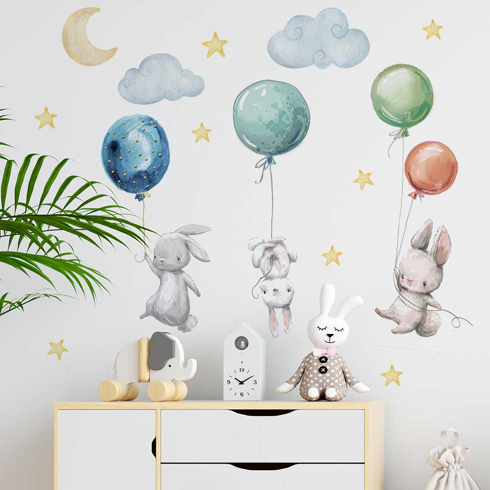 Cute Lovely Flying Rabbits Wal - Baby Nursery Murals review and price